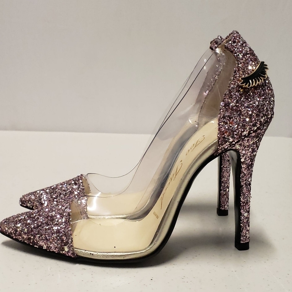 TOO FACED Better Than Sex Pink Glitter Heels Made in Italy Size 36 - Picture 3 of 16